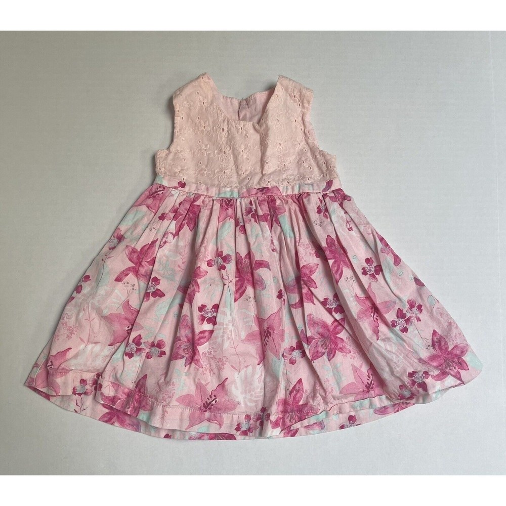 Pumpkin Patch Dress Baby Girl 6-12m Pink Anglaise Floral Lined Sleeveless